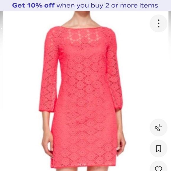 Lilly Pulitzer Dresses & Skirts - Lilly Pulitzer Vibrant Coral Lace Long Sleeve Dress Size XL